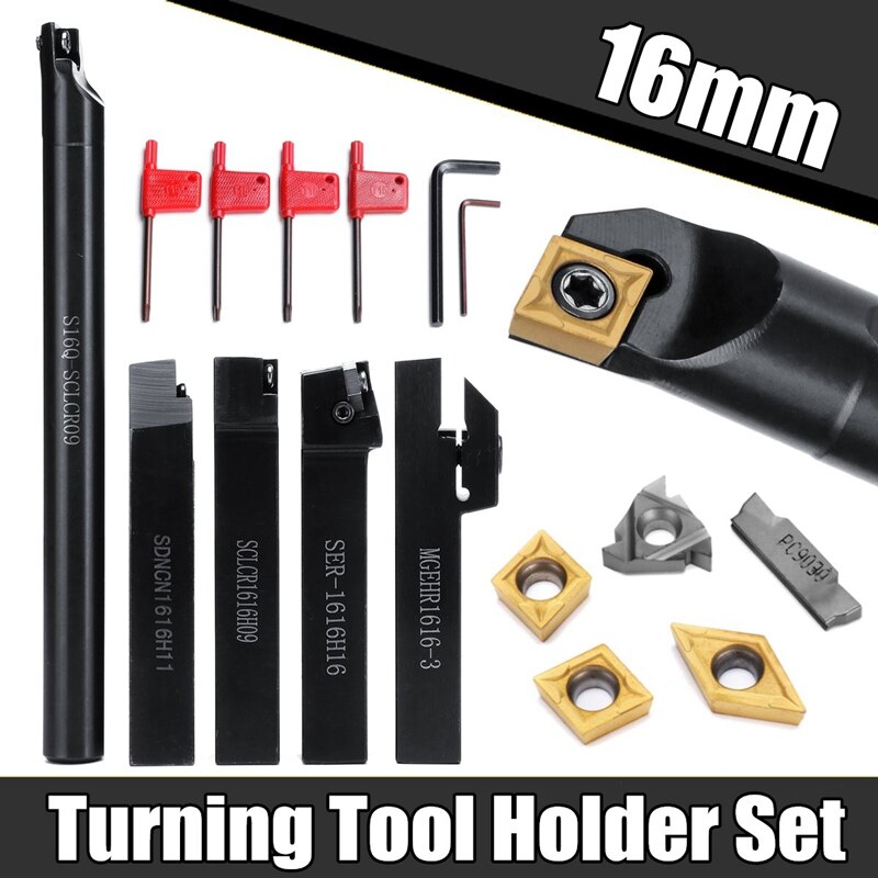 5Pcs 16MM Shank Turning Holder Tool Set with Blade Wrench for Bench Lathe & CNC Turning Tool