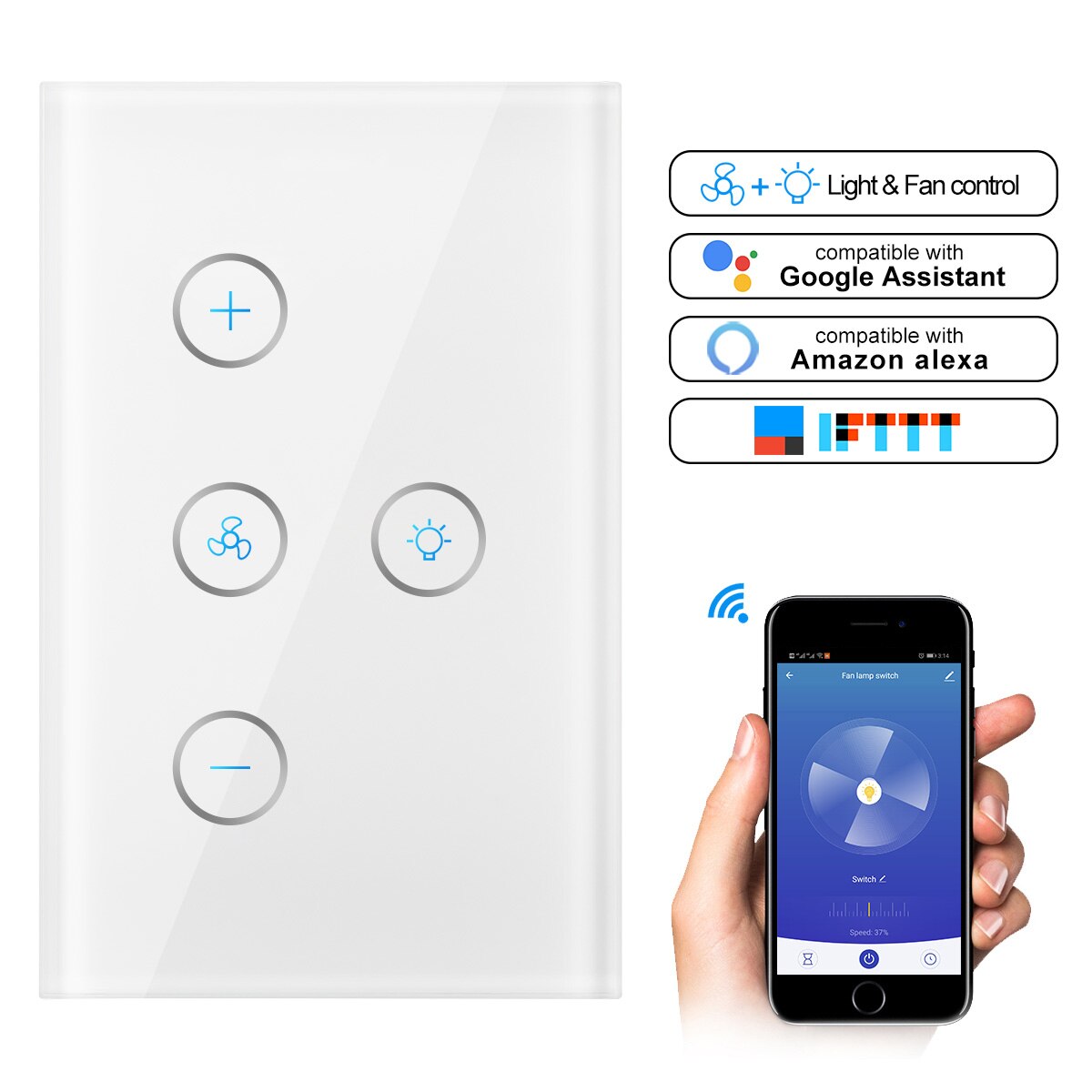 WiFi Smart Ceiling Fan Light Wall Switch Life Tuya APP Remote Various Speed Control Interruptor Compatible For Alexa Google Home: US PLUG
