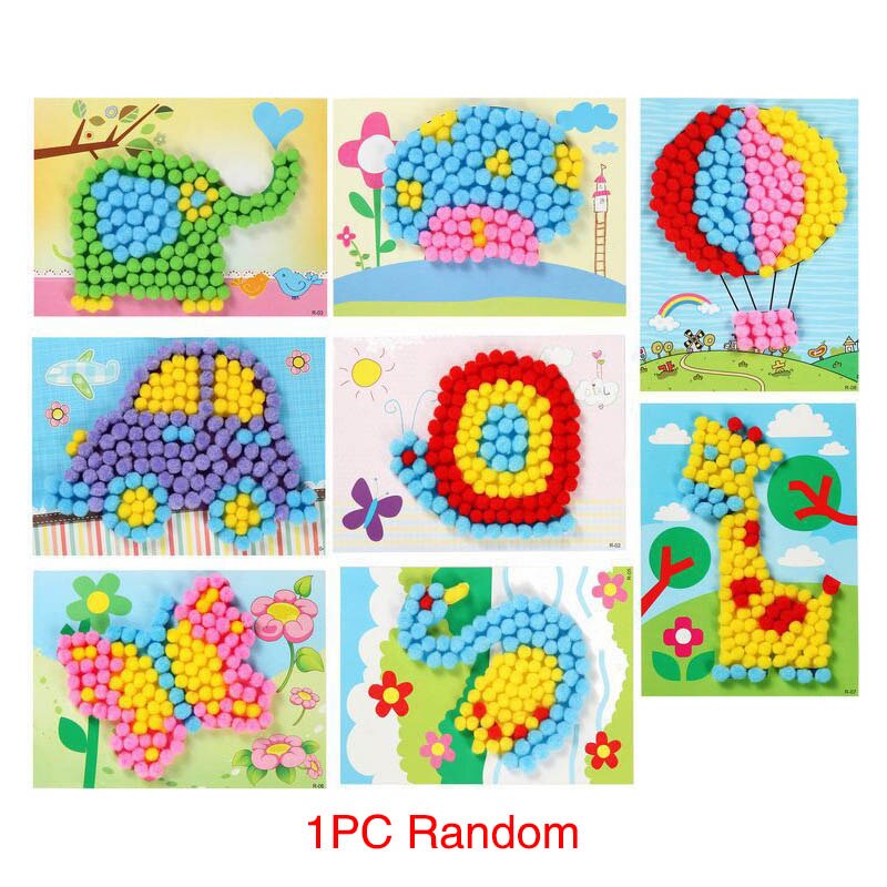 1Pc Baby Creatieve Diy Pluche Bal Schilderen Stickers Kinderen Educatief Handgemaakte Materiaal Cartoon Puzzels Ambachten Speelgoed Kids: Default Title