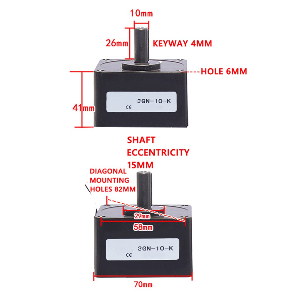 3GN Reduction Gear Box Ratio 1:3 to 1:180 450rpm to 6.9rpm Reduction Gearbox for 15W AC Reversible Variable Speed Motor.