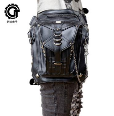 Moda feminina coldre perna saco da cintura de couro preto motocicleta coxa saco retro rock steampunk crossbody ombro hip volta packs: GTLY-FGB05