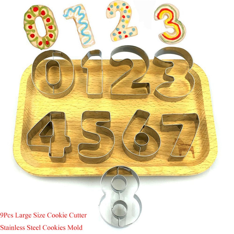 Cookie Cutters 9 stks/set Grote Size 0-8 Nummer Rvs Shape Cookie Mold Fondant Mold Cutter Keuken cookie Gereedschap
