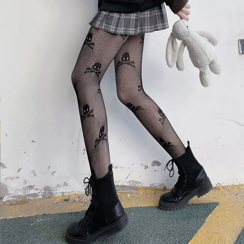 Lolita Ragazze Carino Pentacolo Stampa Collant Donne Sexy Gotico Punk Magico Stella a Cinque Punte Maglia Pesce Net Collant Calze per il Corpo: Brown
