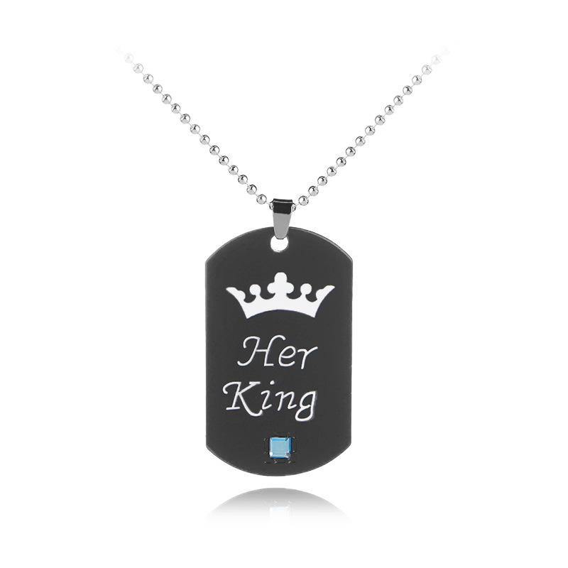 Halskette für paare mit krone, ihr könig, seine königin, diamantkette mit schriftzug, romantische erinnerung ein sterben allianz, schlüsselbeinkette: A