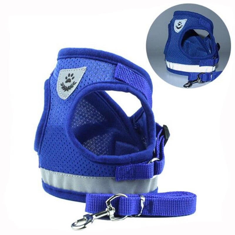 Hond Kat Harnas Reflecterende voor Chihuahua Pug Kleine Medium Ademend Nylon Pet Puppy Vest Wandelen Lead Leash voor Yorkie Teddy: blue / M