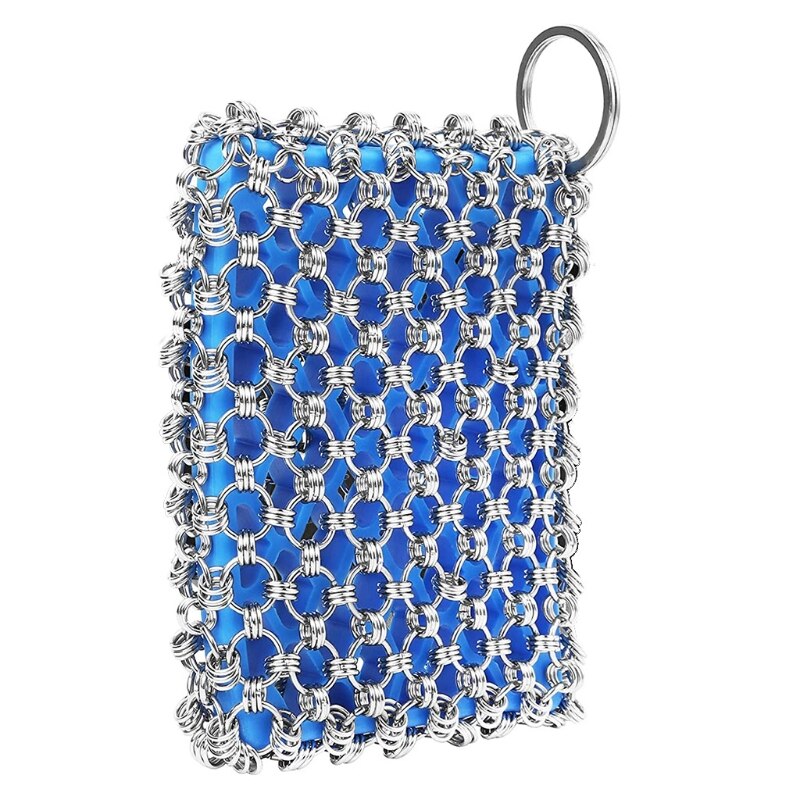 Kitchen Accessories Cast Iron Stainless Steel Cleaner Chainmail Scrubber For Skillet Wok Pot Pan Pre-seasoned Barbecue: Blue3 Rings