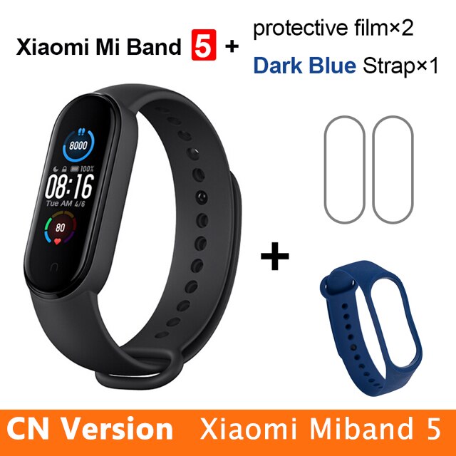 Xiaomi Mi Band 5 Smart Uhr AMOLED Miband 5 Smartband Fitness Traker Bluetooth Sport Wasserdicht Armband APP Globale Version: CN Dark Blue N 2Flim