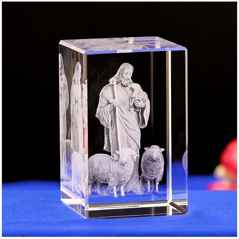 Jesus 3D Engraved Crystal Crystal Carving Table Crafts Cross Ornaments Jesus Shepherd Catholic Souvenirs of Jesus Series