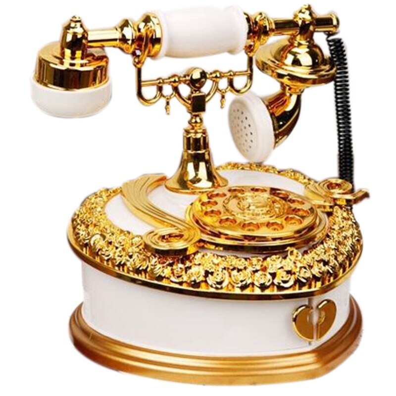 Retro Hart Shaped Telefoon Model Muziekdoos Thuis Ornament Decoratie Antieke Gesneden Houten Hand Crank Music Box: White