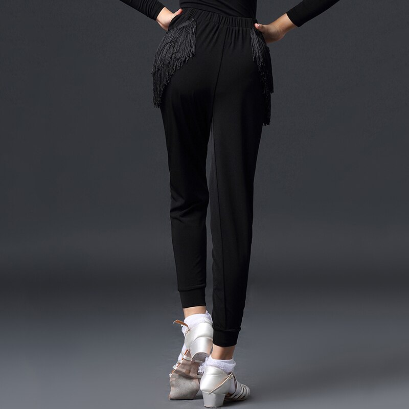 Pantalones de baile latino ajustado entrenamiento con flecos pantalones niñas Rumba Salsa Cha Samba competición de baile ropa de actuación DN4696
