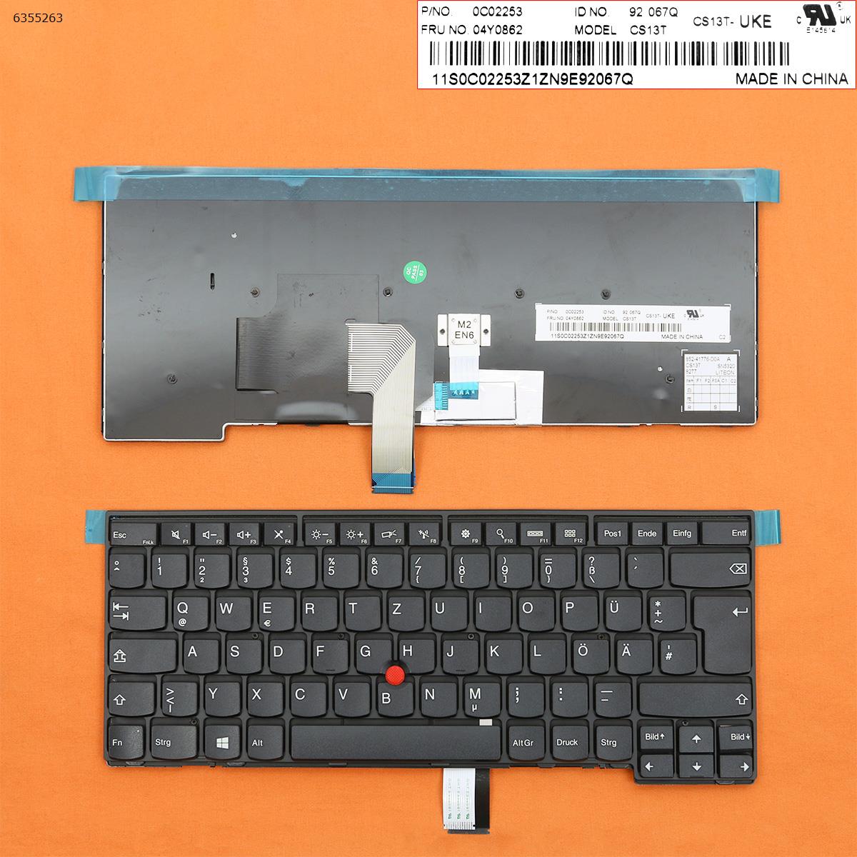 German QWERTZ Replacement Keyboard for Lenovo Thinkpad T440 T440P T440S T431S Laptop Black with Pointer and Frame