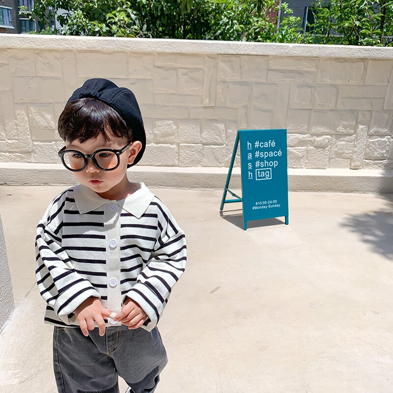 Lente Herfst Dunne Gestreepte Gebreide Truien Losse Single-Breasted Lange Mouwen Vest 1-6Y