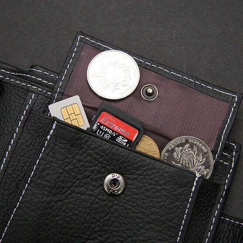 Mænds blødt læder bifold id kreditkort indehaver mønt lynlås pung tegnebog billfold sort kaffe