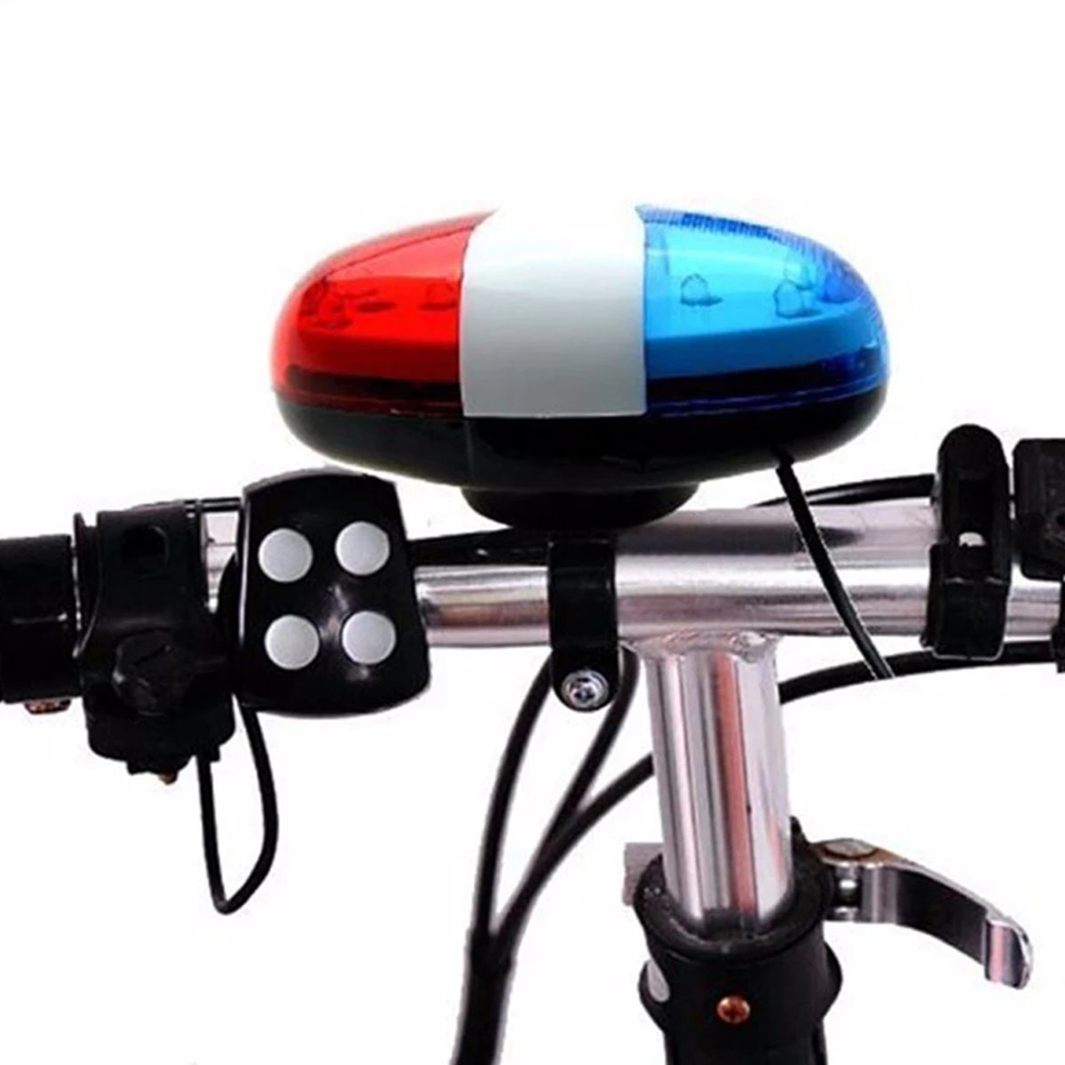 Fahrrad-Polizei-Sirene, 4 Sounds Melody, Fahrrad-Krafthupe, Sirene, Glocke, 6 LEDs, Stroboskop, blaues und rotes Fahrrad-Sicherheitslicht für Kinderfahrräder