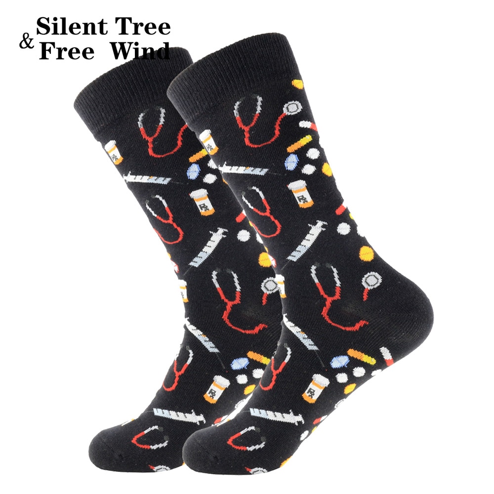 Dos Homens da novidade Pílula Preto Ferramentas Médico Crew Socks Harajuku Algodão Sox