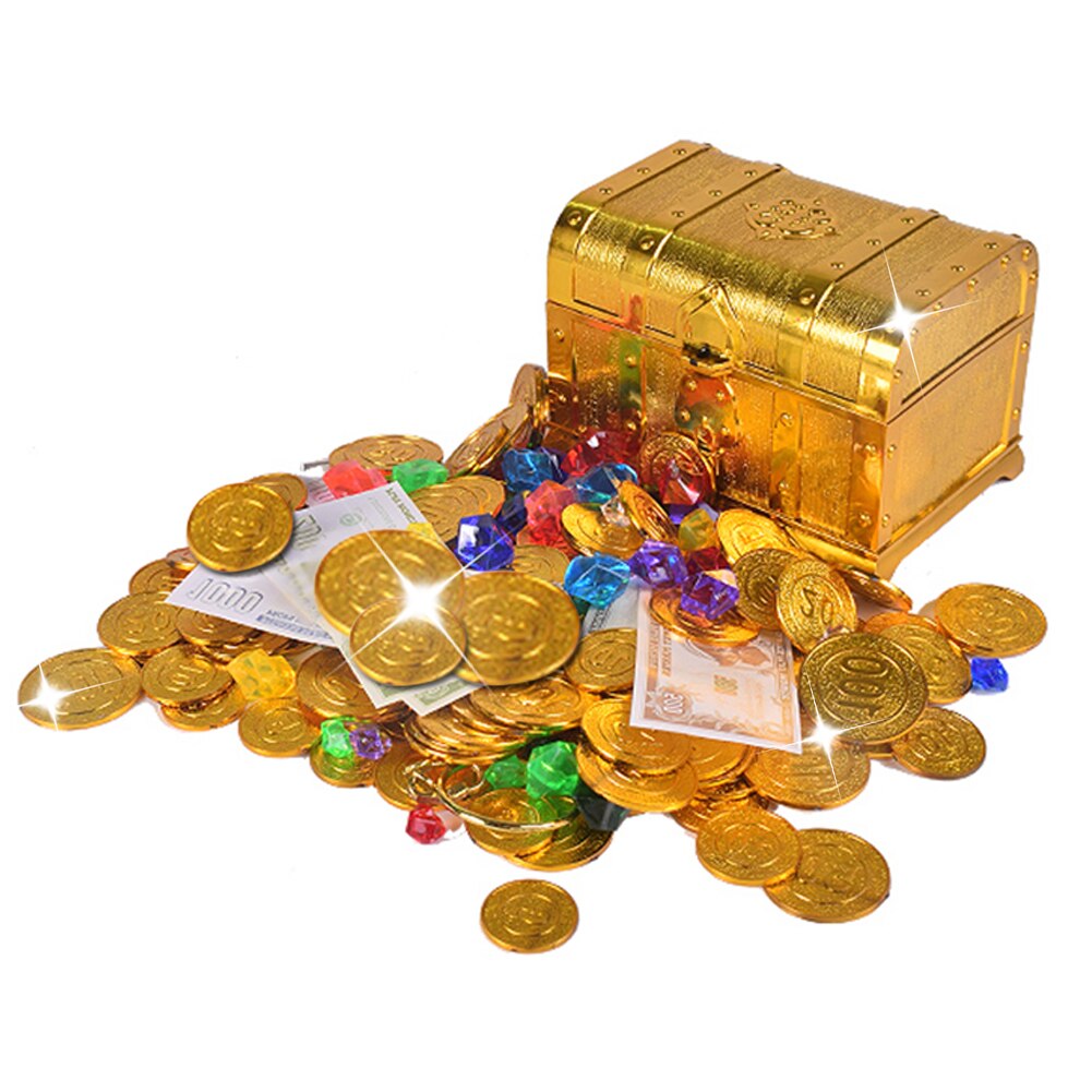 Scatola da caccia al tesoro scatola del tesoro per bambini scatola grande elettrolitica giocattolo monete d'oro e gemme pirata Set di gioielli confezione bomboniera