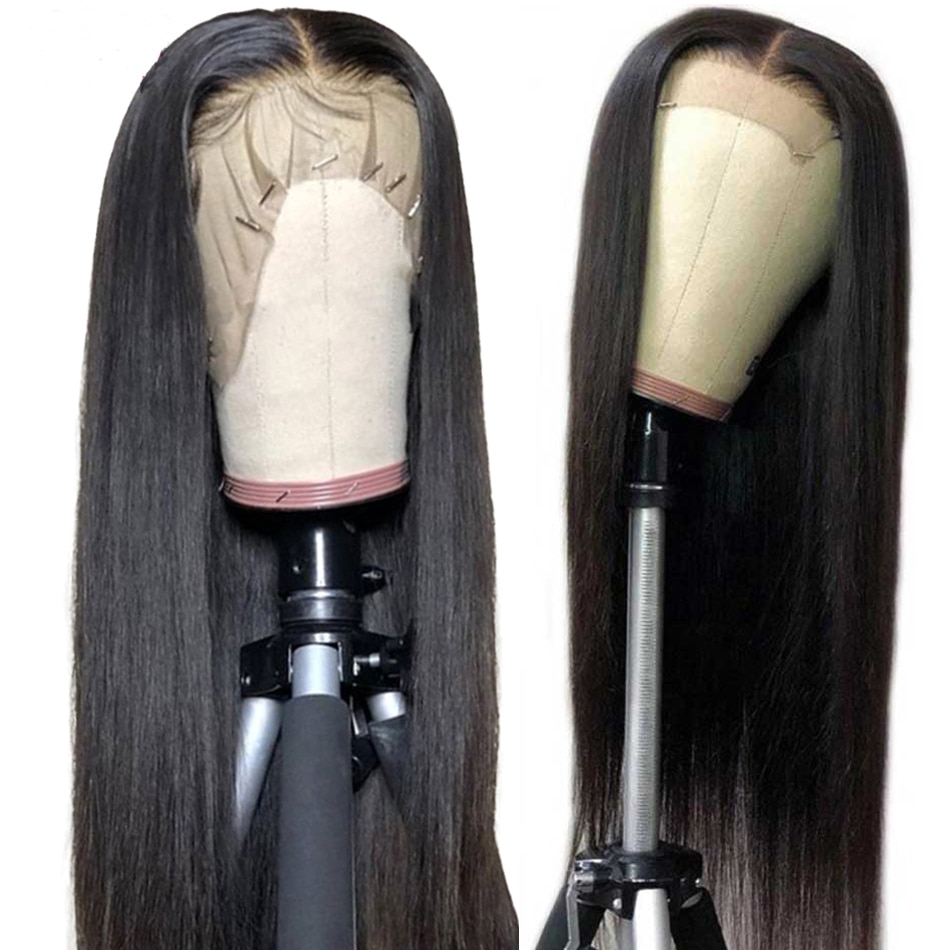 PAFF longue noir naturel délié droite synthétique dentelle avant perruque pour les femmes doux résistant à la chaleur Fiber cheveux perruque