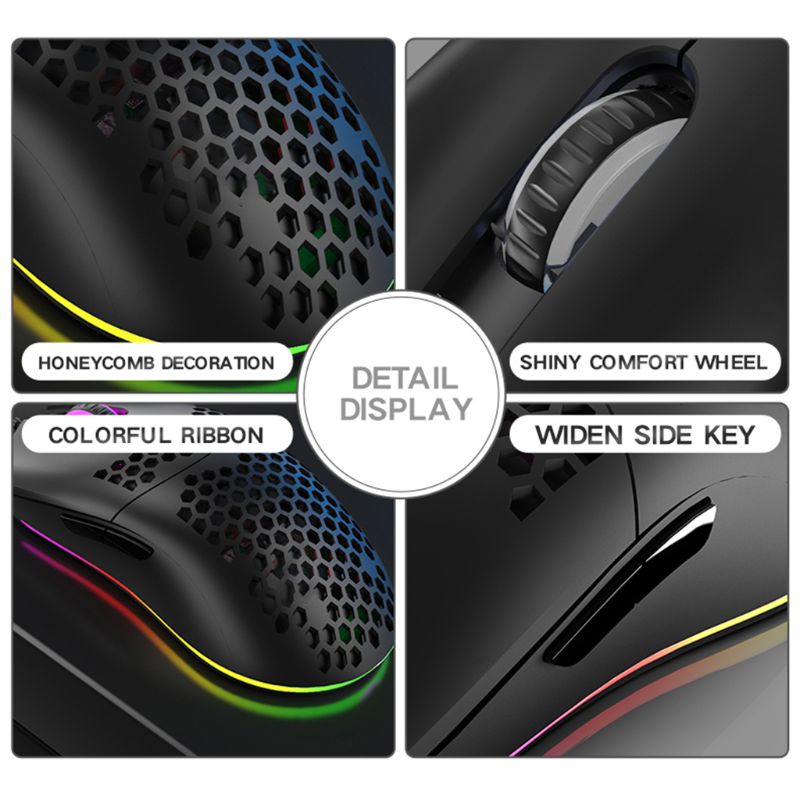 M6 holle honingraatpatroon game muizen lichtgewicht rgb bedrade gaming muizen 12000 dpi 7 toetsen voor gameliefhebbers