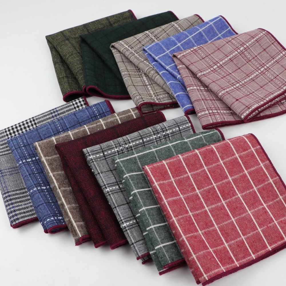 Striped Hankerchief Scarves Vintage Cotton Hankies Plaid Men's Pocket Square Handkerchiefs
