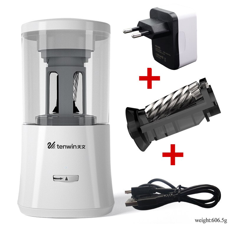 Tenwin Fully Automatic Pencil Sharpener Safe Children's Electric Mechanical Pencil Cutter Stationery Auto Pencil Sharpener 8018: 8018-White-5056-EU