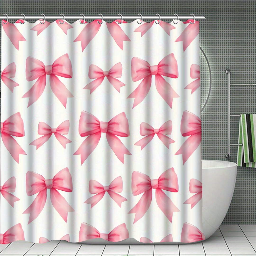 Bowknot Shower Curtain Waterproof Anti-Mold Bath Curtain with Hooks, Bathroom Tub Dry Wet Separation: PURPLE