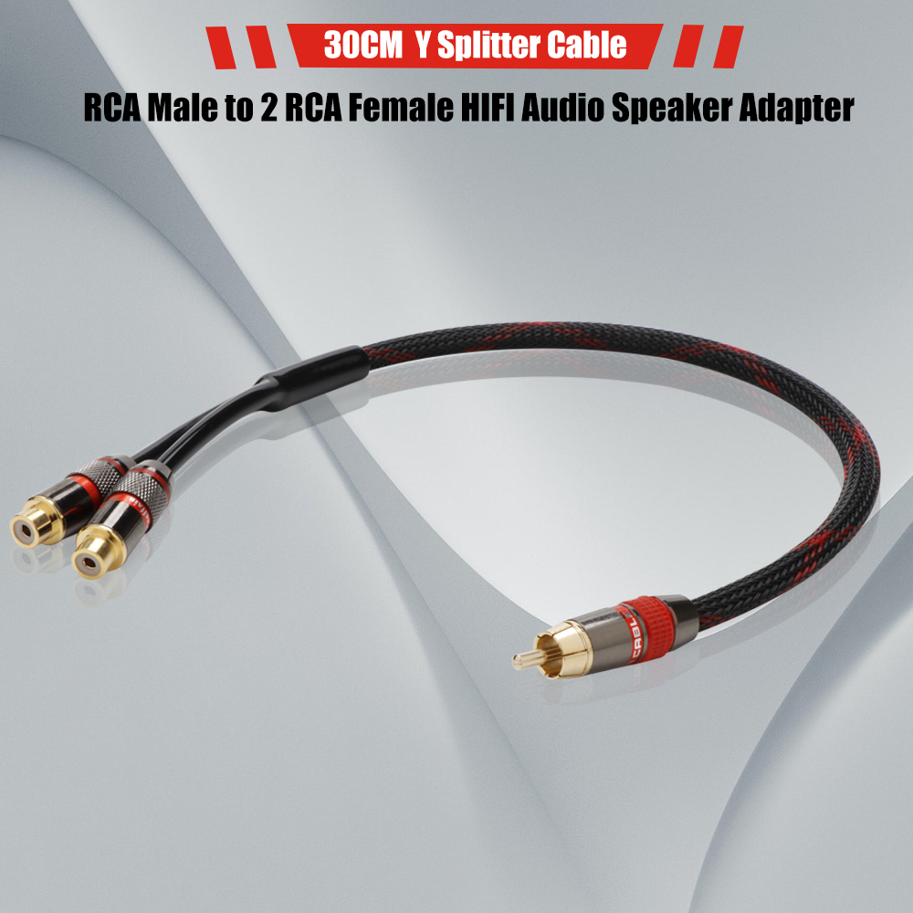 Y splitter Adapterkabel Gullbelagt RCA Hann til 2 RCA Hunn 30cm til Bil MP3