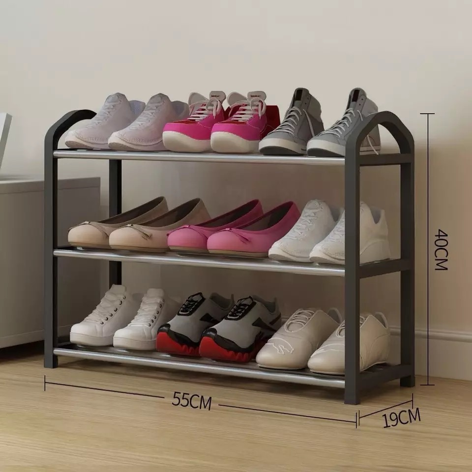 3 etagers moderne skohylde skobøjler solid room organizer sko hylde multifunktionel soveværelse opbevaring husstand sort: 55cm