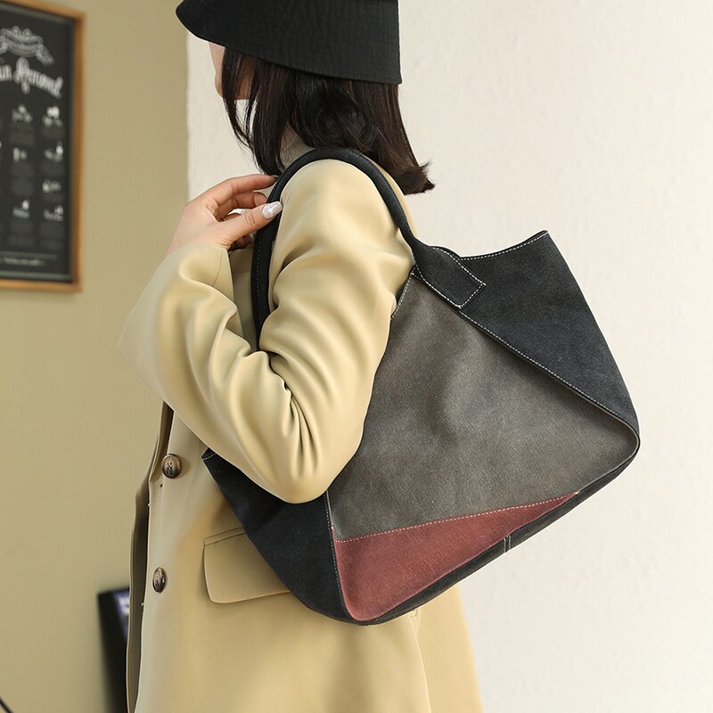 Women's Shoulder bags canvas Female Top-Handle Bags Purse Leisure Handbags Ladies Patchwork Totes