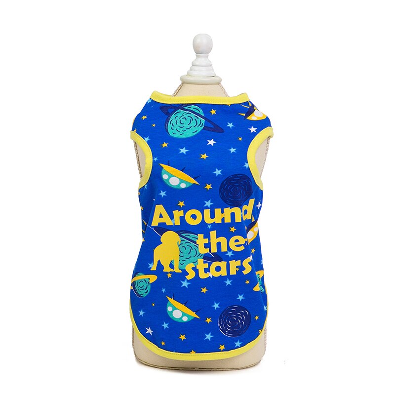 Cartoon Planet Print Pet Vest Summer Thin Dog Vest T-shirt Around the Star Dog Clothes for Small Medium Dogs Pet Costume: Blue / S