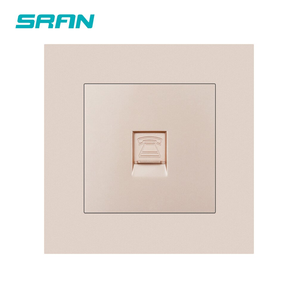 SRAN wall rj11 interface,white/black/gold/sliver/gray Flame Retardant PC Panel 86mm*86mm telephone Socket: Gold Telephone