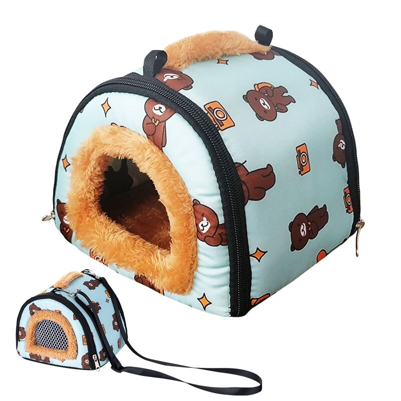 Small Pet Carry Pouch Breathable Bag Carrier Rabbit House Cage Hamster Chinchilla Portable Travel Warm Cute Guinea Pig Bed: Blue / S (18x18x15)cm