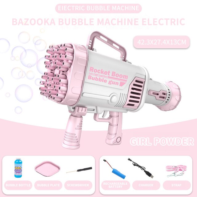 44-Gat Rocket Launcher Vorm Bubble Maker Elektrische Gatling Bubble Machine Blower Speelgoed Kid Adult Wedding Festival Party Accessoire: Pink