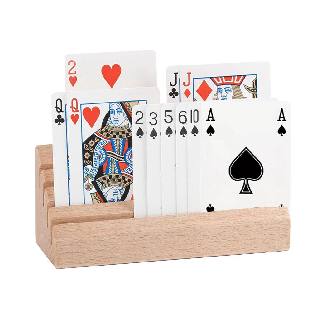 2 stk træ spillekort holder bærbar doven poker base til børn seniorer brætspil kort organiserer hænder