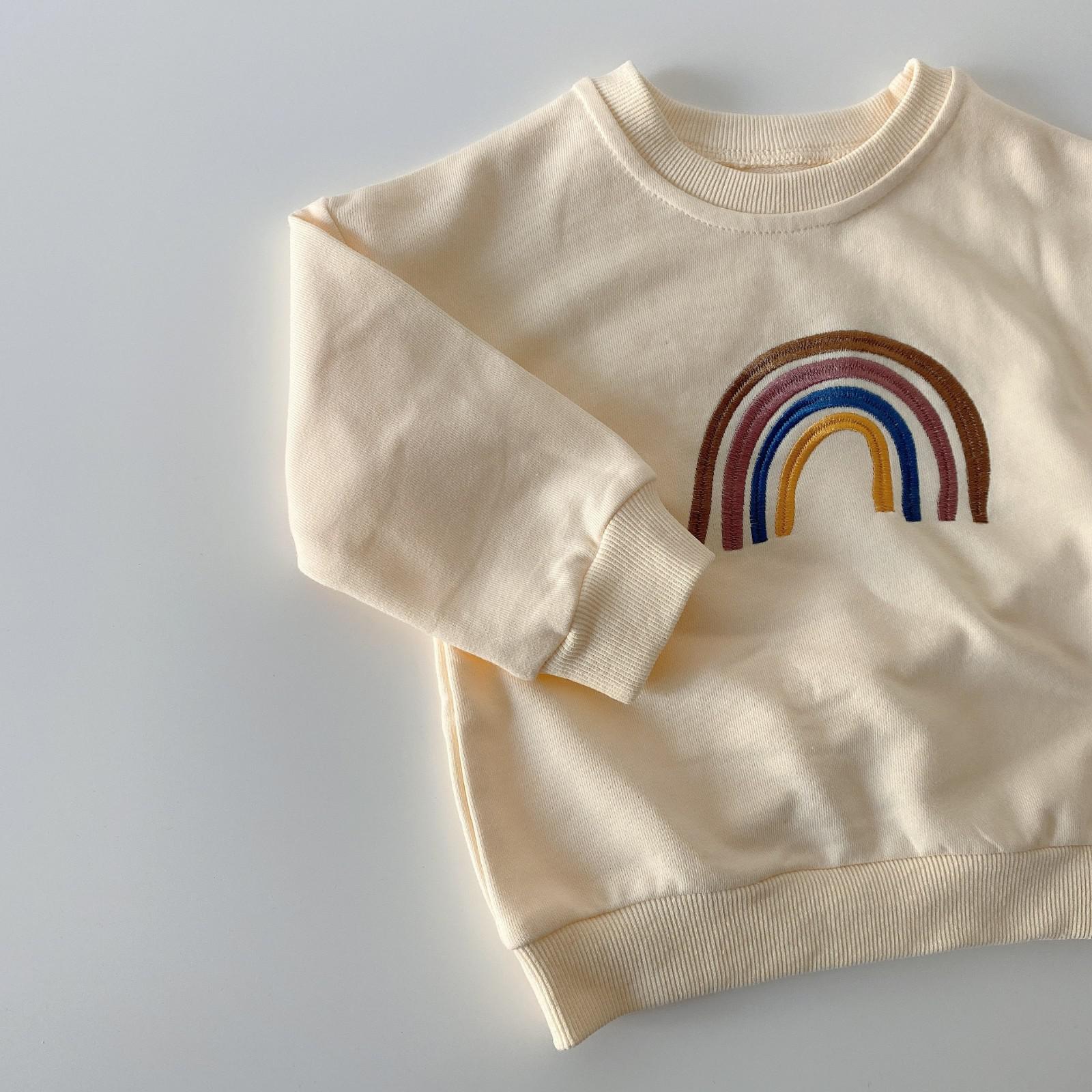 Spring Toddler Baby Girls Boys Rainbow Embroidery Sweatshirts Tops Kids Long Sleeve T-shirt Baby Cotton Clothes Outfits: Big rainbow   B / 24M