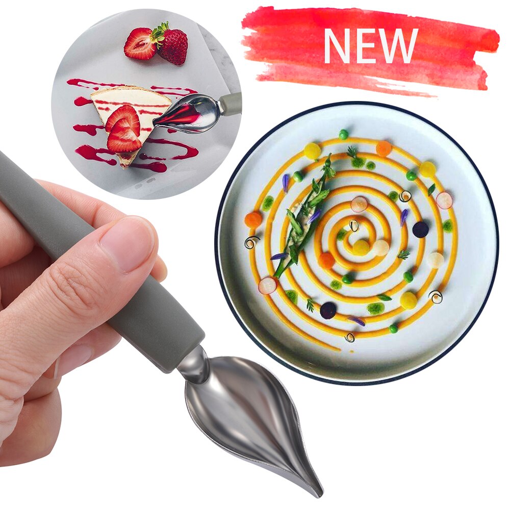 1/2Pcs Chef Valon Sauce Plating Art Pencil Draw Kitchen Nozzle Portable Sauce Painting Pencil Spoon Dessert Decor