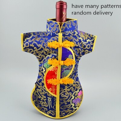 10 sztuk chińskie jedwabne satynowe woreczek pyłowy robić butelki wina dekoracja ubrań pokrywa 750ml dekoracja stołu świąteczny upominek weselny: Ciemnoniebieski