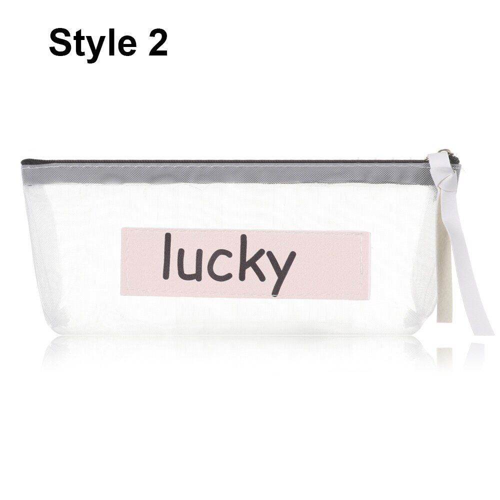 Transparent Mesh Pencil Bag Nylon Zipper Pencil Case School for Kids Girls Pen Storage Bag Office Supplies: Style 2