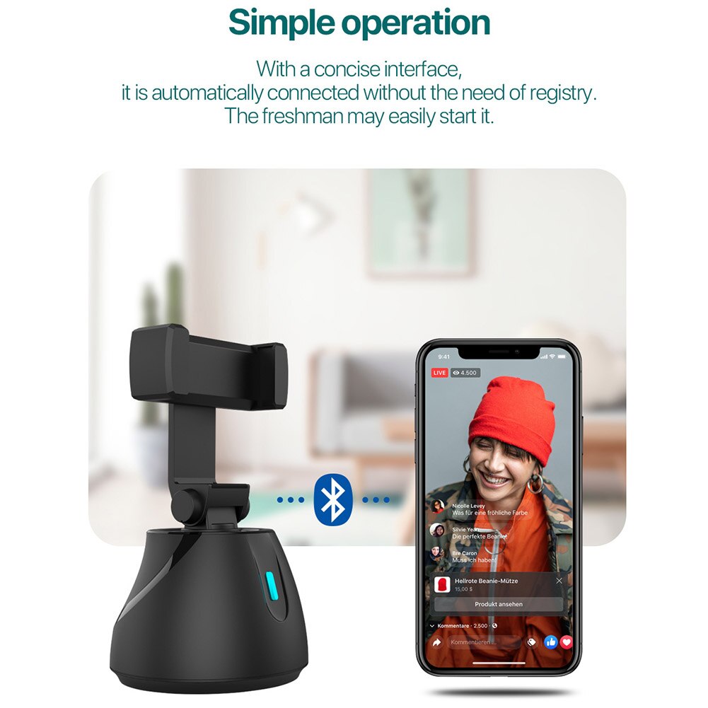 Ao ar livre 360 graus de rotação inteligente tiro câmera montagem cardan estabilizador selfie vara auto face rastreamento titular alimentado por bateria