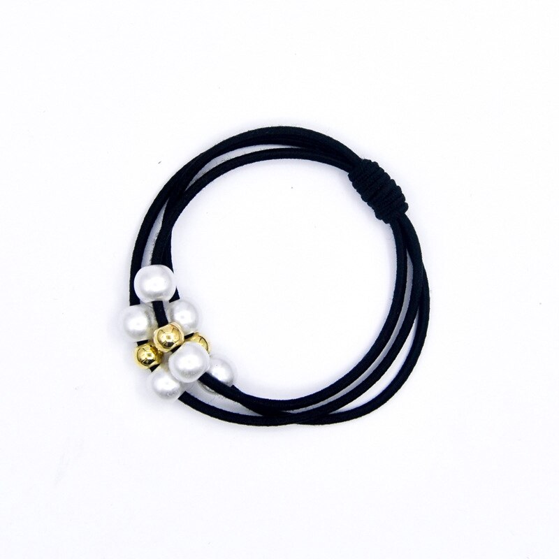 Ensemble de 5 anneaux de perles pour filles, haute élasticité, corde de tête, bandeau en caoutchouc, accessoires de cheveux pour enfants, couvre-chef pour femmes: Black