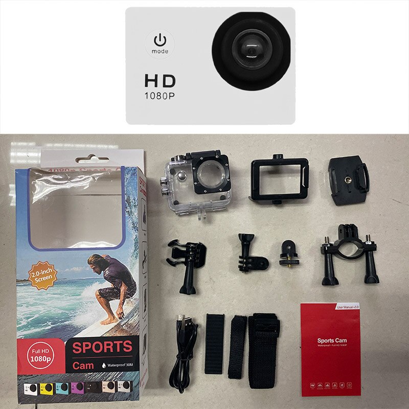 1080P Sport Camera HD 4 K/30fps Actie Camera voor Outdoor Sport Fietsen Motorfiets Bergbeklimmen Parachute voor Extreme sport: white