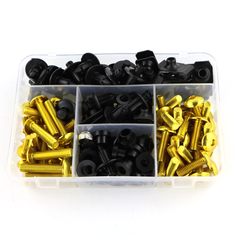 Kit completo de tornillos de carenado para motocicleta para Yamaha Tmax 500 2001 Tmax 530 XJR400 XJR1300 XT1200Z, Tuercas para Clips de 6mm y 5mm: Gold