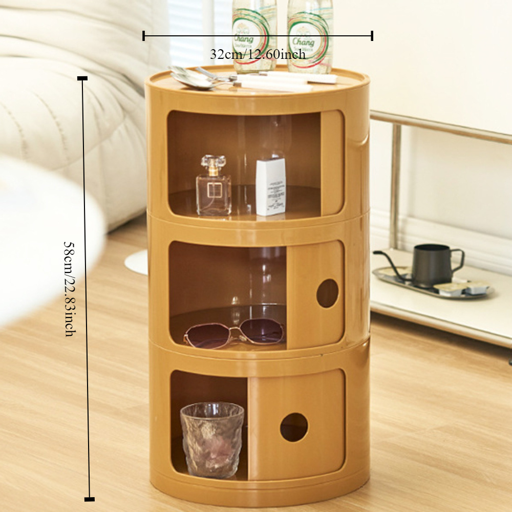 Armoire ronde avec portes coulissantes – Unité de rangement ronde à plusieurs niveaux pour salon et chambre à coucher