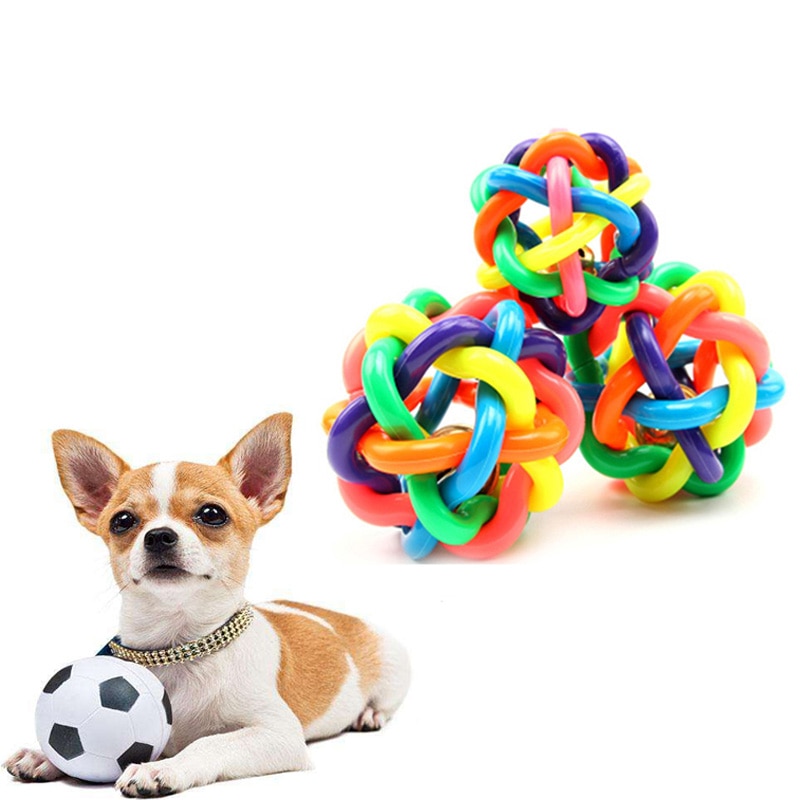 1Pc Kleurrijke Rubberen Bal Hond Speelgoed Gevlochten Honden Tanden Reinigen Chew Speelgoed Outdoor Interactieve Speelgoed Met Klokken Puppy kat Speelgoed