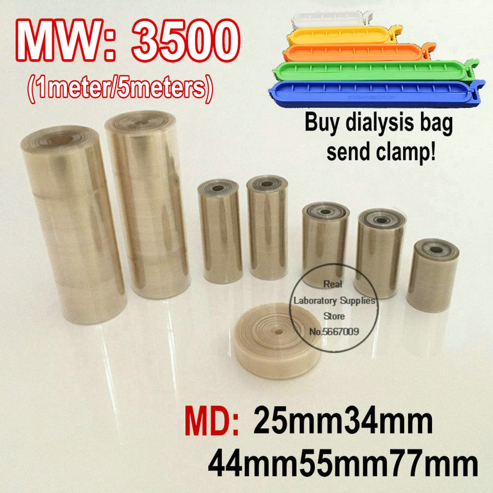 Bolsa de diálisis de celulosa regenerada MW3500, laboratorio de 1 metro/5 metros con MD25/34/44/55/77mm