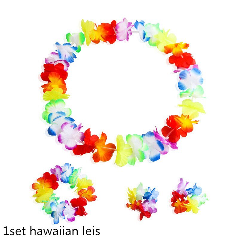 4-10pcs Hawaiian Party Artificial Flowers leis Garland Necklace DIY Dress Accessories Hawaii Beach Luau Summer Party Decor