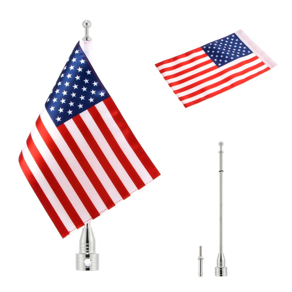 Mât de drapeau latéral réglable universel pour moto, 6x9 pouces, en Polyester, 8 drapeaux de pays pour la plupart: US silver