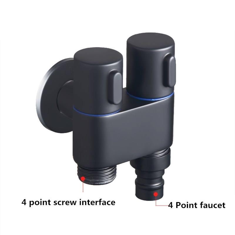 Black G1/2 Mini Multi-function Faucet Brass One Into Two Out Dual Control Washing Machine Tap Three-way Toilet Triangle Valve: C