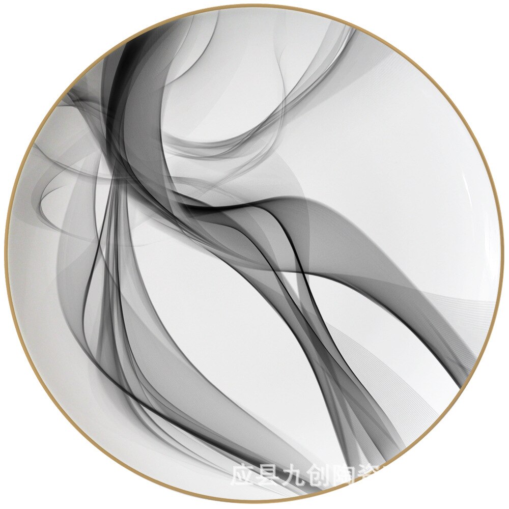 Bone China Plate Chinese Hand-Painted Ink Ceramic Plate Restaurant Daily Disc: 12-inch tray