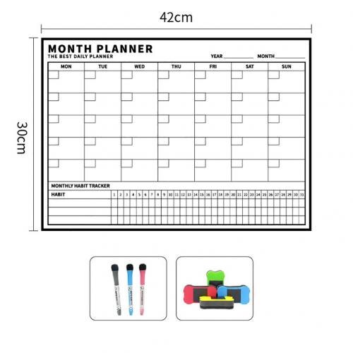 Magnetic Erasable Message Board Month Week Planner Calendar Sticker Chalkboard Kid School Business Office Meeting Calendar: Black Monthly plan