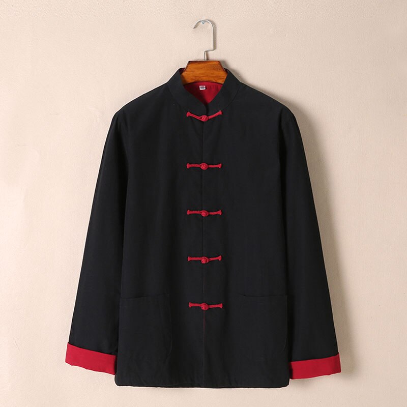 Umorden Pure Cotton Two Layer Traditional Chinese Outfit Tang Suit Long Sleeve Hanfu Top Kung Fu Coat Jacket Uniform for Men